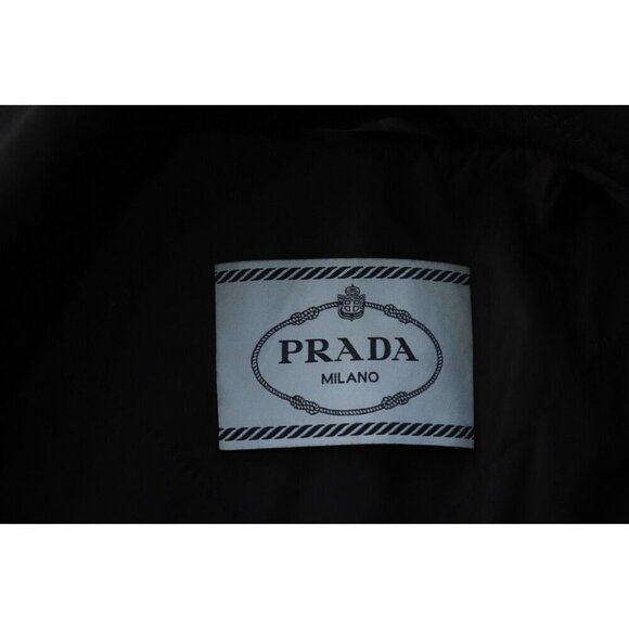 Prada Milano Women's 44 Black Double-Breasted Polyester Trench Coat Mid Length - Picture 8 of 13